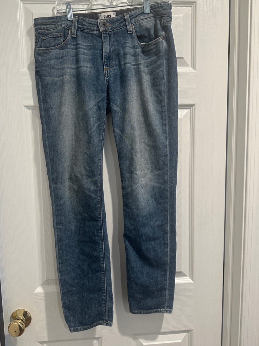 PAIGE Women’s Blue Straight Jeans with Subtle Fade
